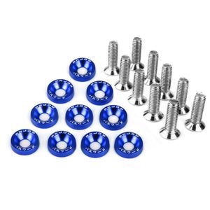 10 Pcs-Lot bleu billette aluminium garde-boue voiture pare-chocs rondelle boulon moteur baie habiller Kit de fixation Lisence plaque décor boulons M6 vis