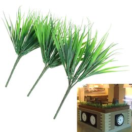 10 stks / partij baksteen kunstplanten groen gras plastic simulatie planten voor huisdecoratie bloem 7 vork lente nep gras bladeren
