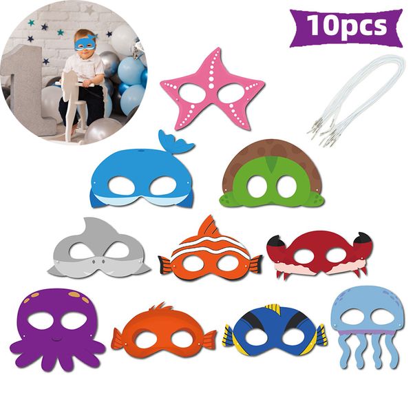 10 Pcs/lot masques de fête d'anniversaire pour enfants masque à thème océanique pieuvre requin crabe étoile de mer mignon masques d'animaux de mer anniversaire Photo masque