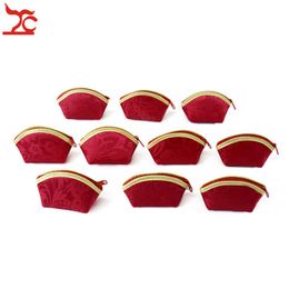 10pcs lote estilo chino joyas de seda roja bolsita bolsillo de joyas pequeñas empacadores de joyas de auxilios diseñador de regalos de regalos de monedas de boda 306u