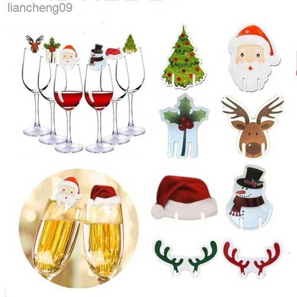 10pcs / Lot Décorations De Noël Chapeaux Arbres Champagne Coupe En Verre Décor Maison Société Fête Table Décoration Ornement Nouvel An L230620