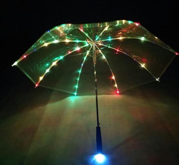 Coloful Led Umbrella LED Parapluie de lampe de poche transparent lumineux avec lampe de poche arrière Torche 23 pouces 8K SN3352