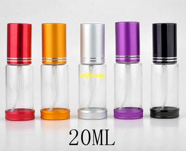 10 unids/lote, envío gratis, botella de Perfume de vidrio colorida de 20 ML con anillo de lucha libre de aluminio, atomizador vacío, botellas de Perfume en aerosol