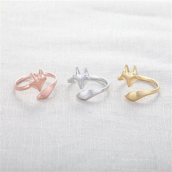 10pcs / lot Mignon Fox Ring Or Argent Rose Or Fox anneaux uniques anneaux réglables anneaux animaux anneaux extensibles anneaux mignons cool r2732