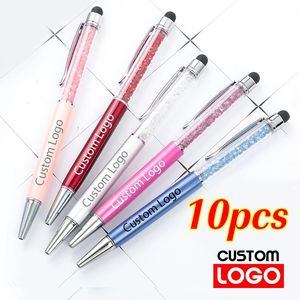 10 unids/lote bolígrafo de Gel de cristal de diamante multifuncional Lápiz de pantalla táctil publicidad bolígrafo de Metal grabado personalizado nombre al por mayor 240116