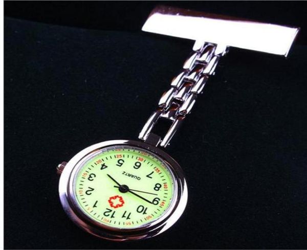 10pcs / lot médecins infirmières broches montre en acier inoxydable quartz infirmière pratique pour transporter des montres infirmière lumineuse montre cadeau25382611720