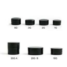 10pcs lote vacío 1G 2G 3G 5G 10G 20G Jarras de crema portátil Negro Jars Caja de bote Arte de maquillaje Container de almacenamiento de cuentas cosméticas