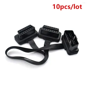 10 stks/partij Platte Dunne 16Pin Obd 2 Extender OBD2 16 Pin ELM327 Male Naar Dual Vrouwelijke Y Splitter Elleboog Obdii verlengconnector Kabel