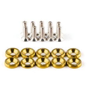 10 Teile/los Gold Aluminium Kotflügel Auto Stoßstange Unterlegscheibe Bolzen Motorraum Dress Up Fastener Kit Lizenz Platte Dekor Schrauben M6 schraube