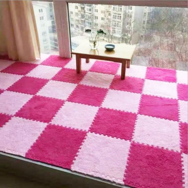 10pcs / lot ménage couture tapis de sol en daim tapis chambre mignonne fille chevet puzzle cube Eva mousse tapis de sol épaississement F8156 210420