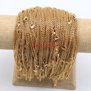 Collier en acier inoxydable doré pour femmes, 10 pièces, vente en gros, chaîne ovale plate et solide de 2mm et 18 pouces, bijoux