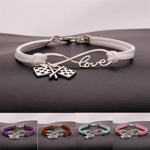 10pcs / lot Infinity Love 8 Bracelet Drapeau drapeau à damier Charme Pendentif Femmes Hommes Simple Bracelets Bracelets Bijoux Cadeau A138216v