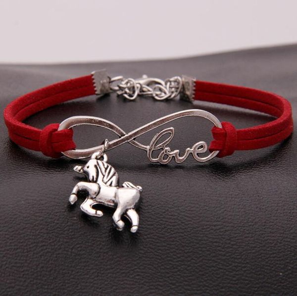 10 unids/lote Infinity Love 8 pulsera tibetana plata unicornio/caballo colgante mujeres/hombres Simple mixto pulseras/brazalete joyería regalo A11