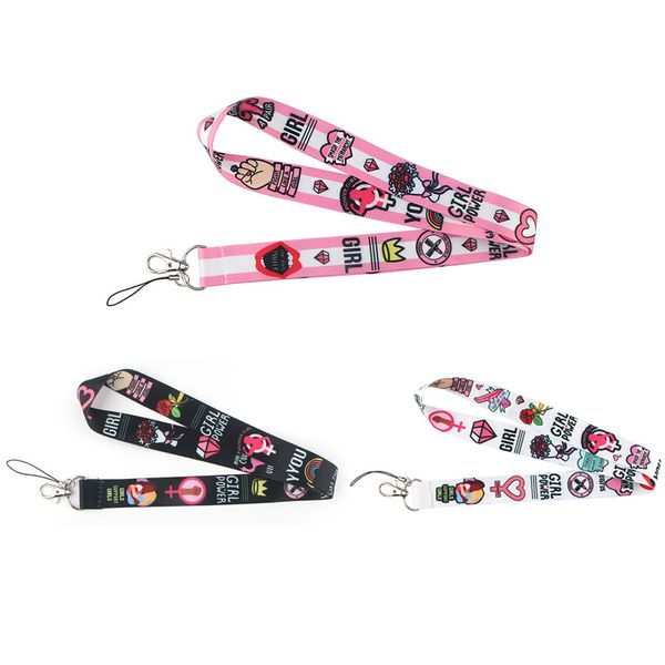 10 unids/lote J1541 estilo femenino feminismo correa de cordón para teléfono llavero llaves de teléfono cámara USB ID insignia titular boda