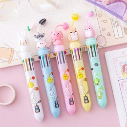 10pcs / lot Kawaii Pig Hamster 10 Color Ballpoint Pen Migne Cartoon Animal Pendant Press Pens Kids School Office Papeterie