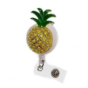 10 stuks veel sleutelhangers intrekbare emaille strass kristal geel fruit ananas vorm badge reel houder clip medische voor Decorati297l