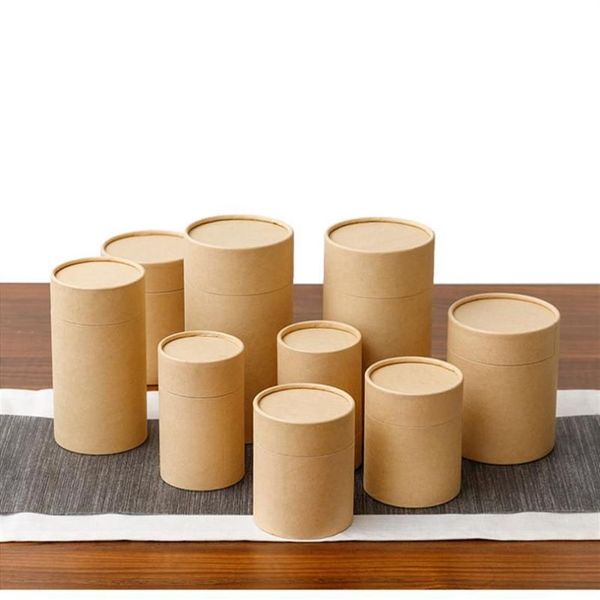 10 unids / lote Tubo de papel Kraft Cilindro redondo Té Caja de contenedor de café Embalaje de cartón biodegradable para dibujar camiseta Incienso G3287