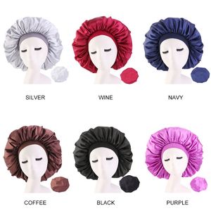 10pcs / lot dames femmes satin soie solide bonnet bonnets sommeil nuit casquette couvre-chef chapeau élastique extensible perm cheveux surdimensionné taille 345l