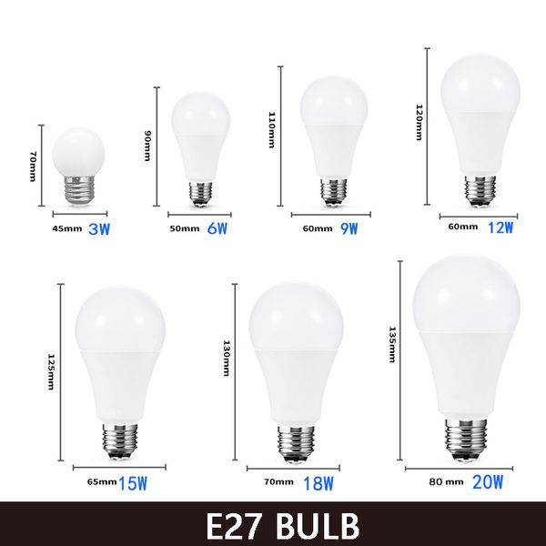 Lámpara de bombilla LED de 10 piezas/lote E27 LED LECH LACHA 3W 5W 7W 12W 15W 36W BOMBILLAS ILUMINACIÓN LED PARA 12 VOLTS BOMBAS VOLTAJES