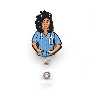 10pcs lot de clés médicales anneaux en train de badge de forme infirmière noire rétractable Reel pour cadeau 3091
