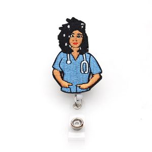 10 stks veel Medische Sleutelhangers Vilt Intrekbare Zwarte Verpleegster Vorm Badge Houder Reel Voor Gift277F