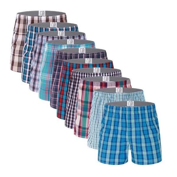 10pcs / lot hommes sous-vêtements boxeurs shorts 100% coton sous-vêtements doux plaid boxeur mâle culotte confortable respirant boxers mens 201023