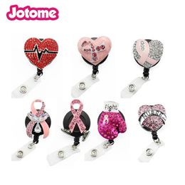 10pcs / lot Mix style médical yoyo rétractable badge tirer bobine infirmière sensibilisation au cancer du sein ruban rose Id travail titulaire219O