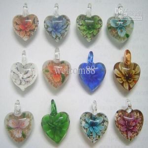 10 stuks lot veelkleurige hart murano lampwork glas hangers voor diy ambachtelijke mode-sieraden cadeau PG012345