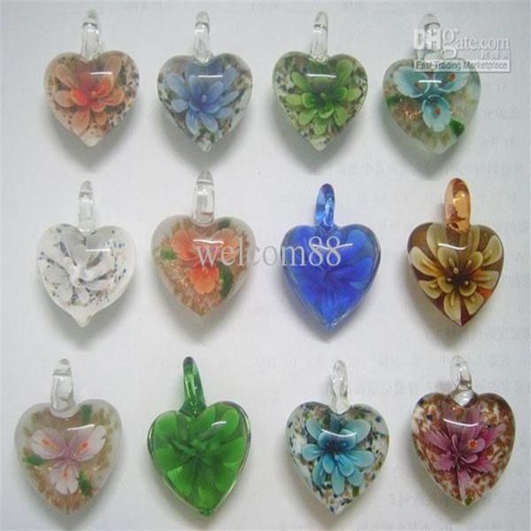 10pcs / lot multicolore coeur murano pendentifs en verre pour bricolage artisanat bijoux de mode cadeau PG01266p