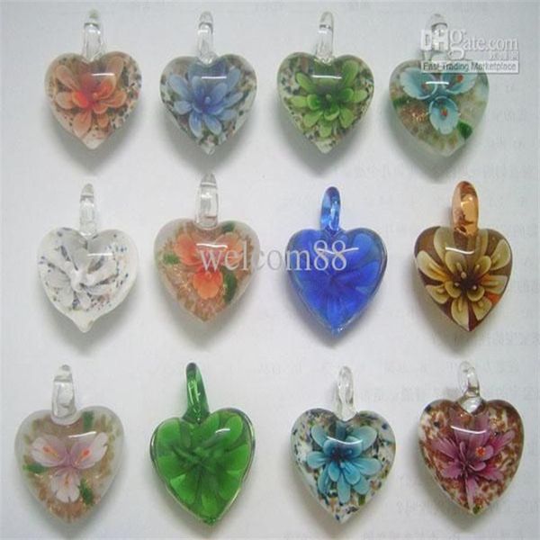 10pcs / lot multicolore coeur murano pendentifs en verre pour bricolage artisanat bijoux de mode cadeau PG01226B