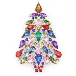 Broches de árbol de Navidad multicolores de 65 mm Broches Crystal Christmas Holiday Broche para mujeres