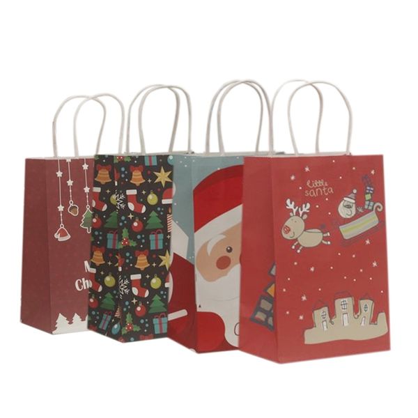 10pcs / lot sac de papier de noël multifonction 21 * 13 * 8cm sacs cadeaux festival avec poignées fournitures de fête de noël pour la fête d'événement 211108