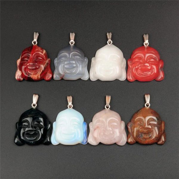 10 unids / lote encantos de piedra natural para la fabricación de joyas budista tibetano religioso Maitreya cabeza de Buda estatua amuleto colgante cuentas espaciadoras
