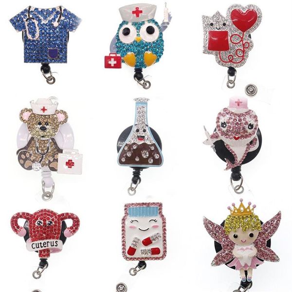 10 unids / lote Nueva Llegada Broche médico Pin Lindo ángel doctor Rhinestone esmalte enfermera retráctil ID Badge Holder reel2581