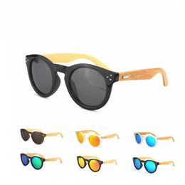 10pcs Lot Nouveau arrivée rétro rivet Round Lunettes de soleil en bois Polarized Sunglasses Classic Femmes Men Designer Bamboo Eyewear 14 2 5 2 14 0CM 251Z