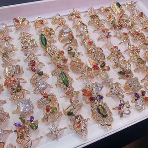 Bagues en cristal Zircon pour femmes, 10 pièces/lot, nouvelle mode coréenne élégante en alliage de cuivre, bagues à fleurs, accessoires de doigt, bijoux cadeau