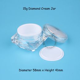 10 stks / partij Promotie 15G Plastic Cream Jar Kleine Diamond Dames Cosmetische Container 1/2 OZ Oogcrème Vial 15 Gram Hervulbaar