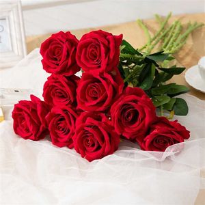 10pcs / lot Soie Roses Fleurs Artificielles Faux Bouquet De Fleurs Rose Artificielle Pour Mariage Maison Jardin Décor Saint Valentin Cadeau 211108