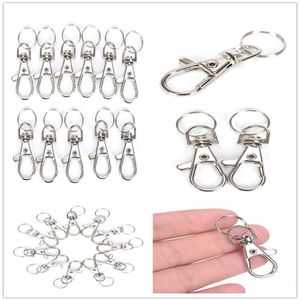 10pcs / lot argent métal classique porte-clés bricolage sac bijoux anneau pivotant mousqueton clips crochets clés porte-clés anneau fendu Wholeales254y