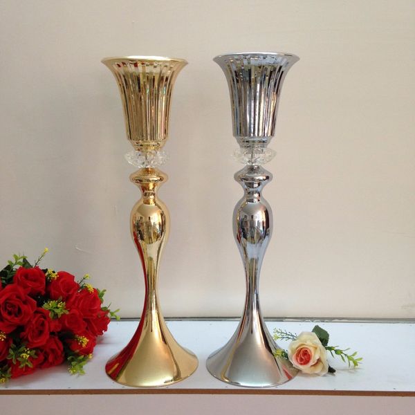 Centre de table de mariage en argent ou or, 55cm de haut, vase à fleurs de table en plomb, décoration de mariage, 10 pièces/lot