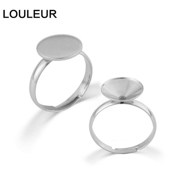 10 unids / lote Acero inoxidable Ajustable Base en blanco Componentes de la base de camafeo para el anillo de bricy Hallazgos de la joyería que hacen accesorios