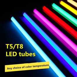 10-stcs/lot T5 LED-buizen geïntegreerde LED-kleurenbuis Wandlamp 1ft 2ft 3ft 4ft Licht LED Rood groen blauw roze paarse buis voor vers voedsel AC100-265V