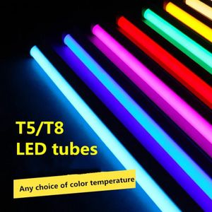 10pcs / lot tubes LED T5 Lampe de couleur de couleur LED intégrée 30cm 60cm 90cm 120cm LEDBE LED LED rouge vert bleu rose violet pour les aliments frais AC100-265V