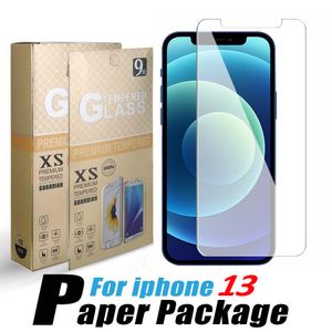 10pcs / lot Film de protection d'écran en verre trempé pour iPhone 15 14 13 12 11 Pro Max LG Stylus 5G Samsung A22s A3 core F22 A03s Huawei P40 0.33MM Emballage papier individuel