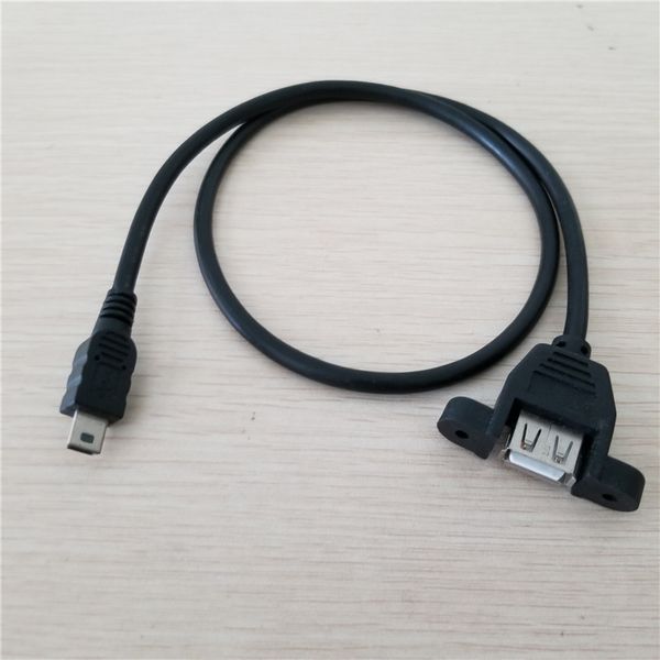 10pcs / lot USB 2.0 Mini 5pin à USB Un support de panneau avec des vis d'extension de données Câble imprimante mâle à femelle 50 cm 28AWG