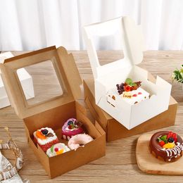 Caja de pastel de cartón marrón blanco 10pcs/lote con paquete de regalo de ventana transparente Party Home Poste DIY Packing Box 6/7/8/10 pulgada