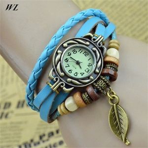 10pcs / lot en gros ventes chaudes mode 9 couleurs dames tricot à la main rétro femmes bracelet en cuir pu montres T200420