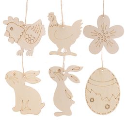 10 stks / partij Houten Pasen Hanger Eieren Konijn Konijntje Opknoping Ornament DIY Pasen Bunny Craft Home Decoration