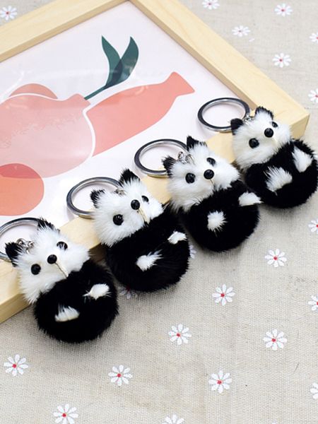 Porte-clés en fourrure de vison authentique, 10 pièces/lot, ours Panda, breloque pour sac, porte-monnaie, pendentif de téléphone de voiture, jouets pour enfants, cadeau