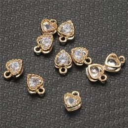 Lot de 10 petits pendentifs brillants en Zircon, breloques en forme de cœur en cristal pour bijoux, accessoires de fabrication DIY, 258C